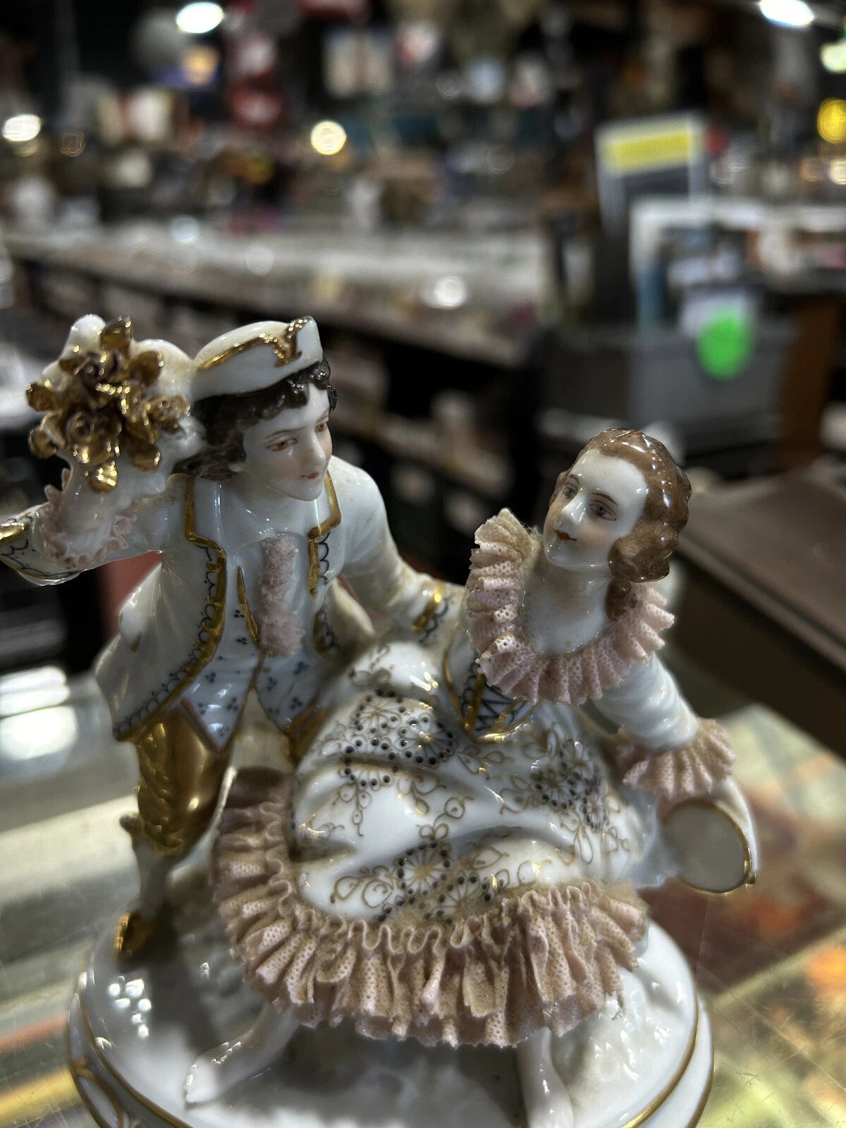 RARE Dresden MZ German Porcelain Lace Dancing Couple