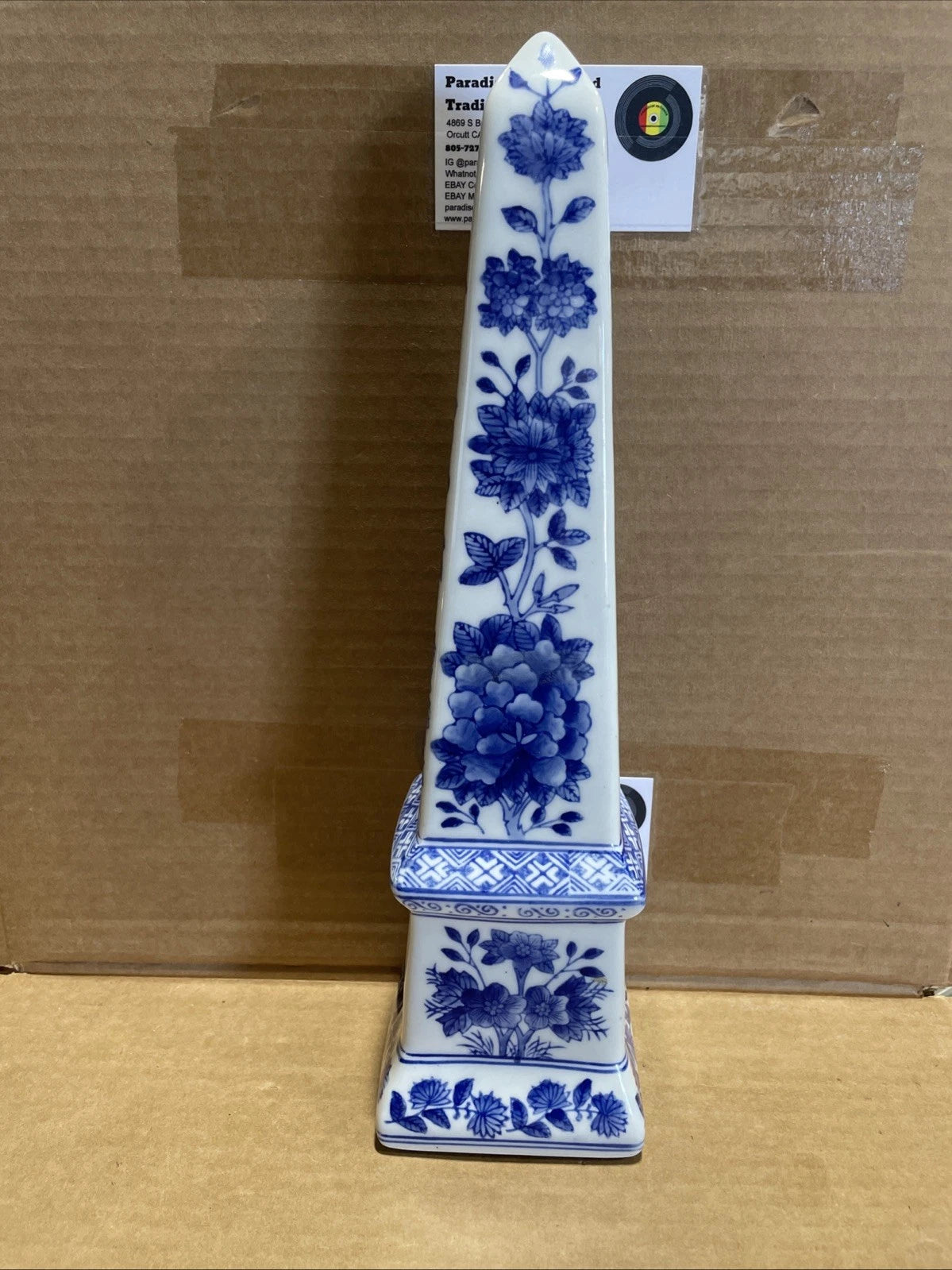 Neoclassical French Country Porcelain Blue and White Obelisk