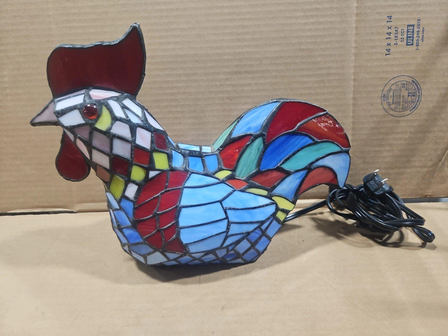 Vintage Tiffany Style Stained Glass Chicken Rooster Lamp Farmhouse Works
