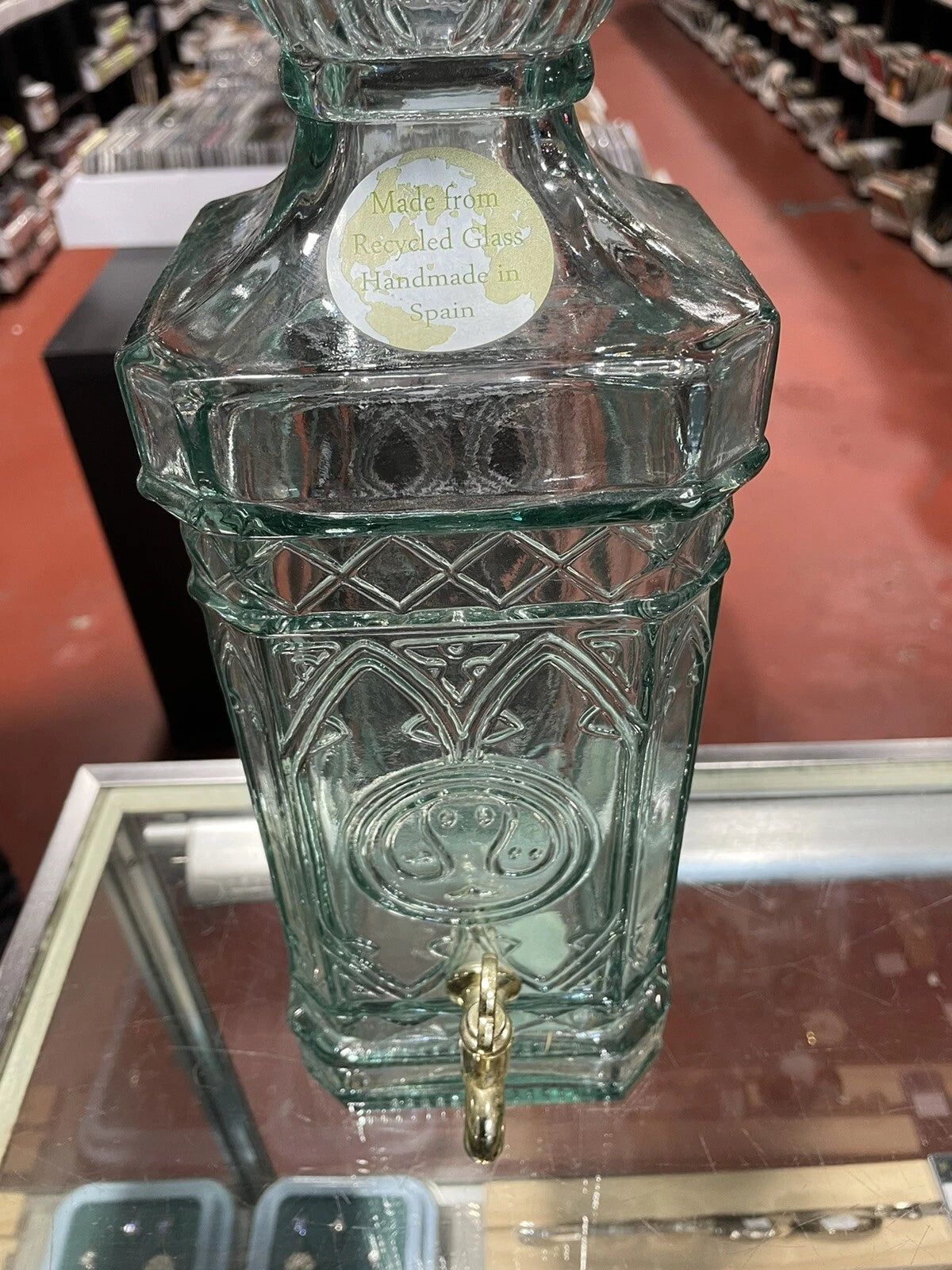 SVE FIRENZE ITALIA VINTAGE ART GLASS GREEN GLASS BEVERAGE JUG, MADE IN Spain