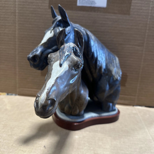 LLADRO 2 HORSE HEADS PORCELAIN SCULPTURE 3511 DESIGNED BY JOSE ROIG 1970 RARE