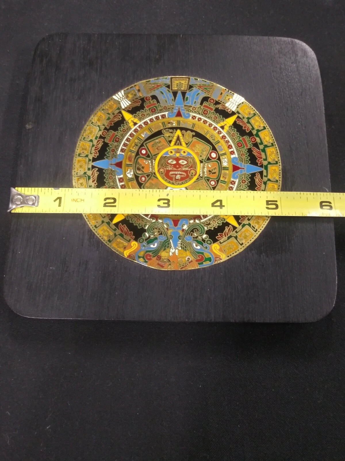 Vintage La Piedra Del Sol O Calendario Azteca Mexican Wall Plaque Metal and Wood