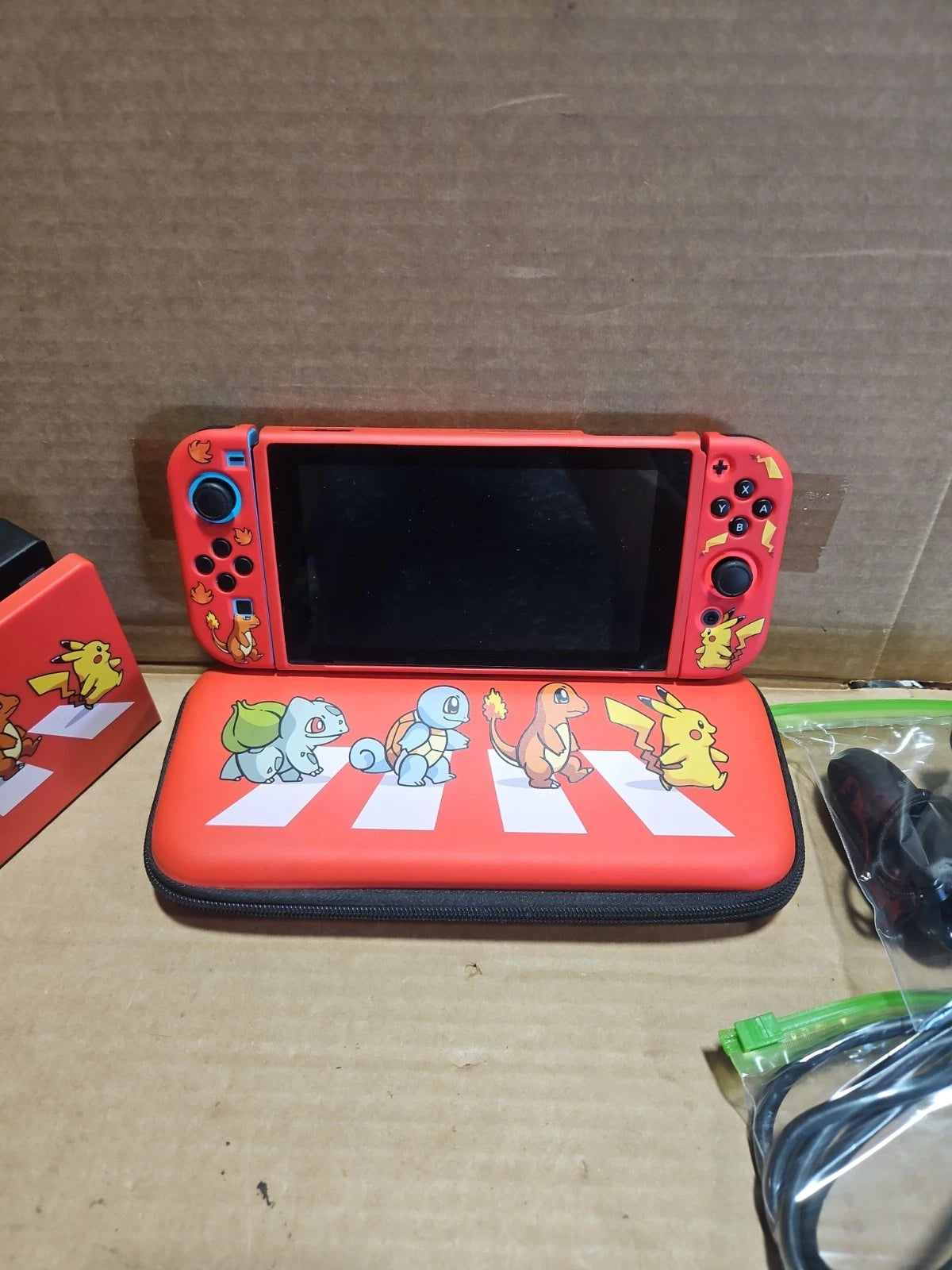 Nintendo Switch Console HAC-001 Neon Red/Blue Controllers Pokemon Themed Cases