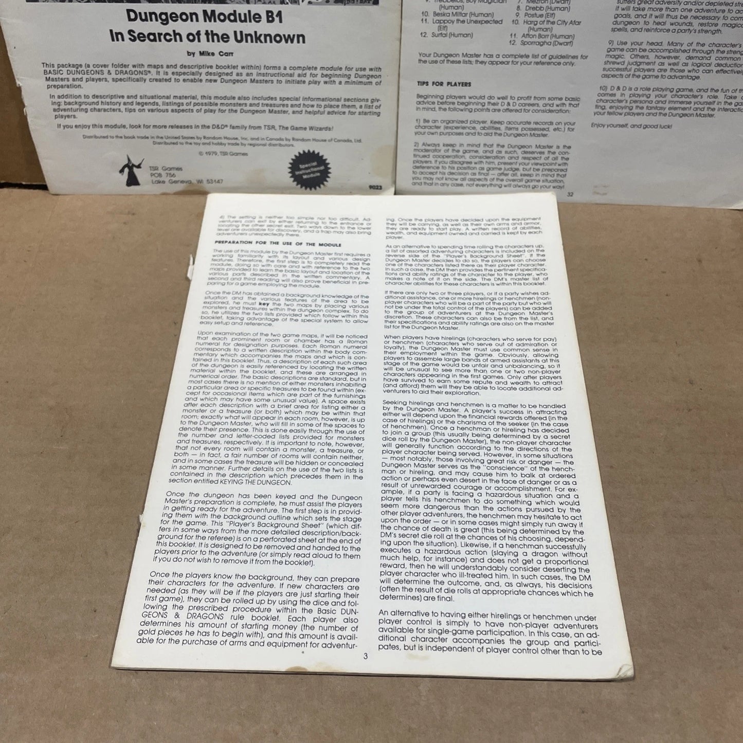B1 In Search of the Unknown 9023 Advanced D&D Dungeons and Dragons 1st Run 1979