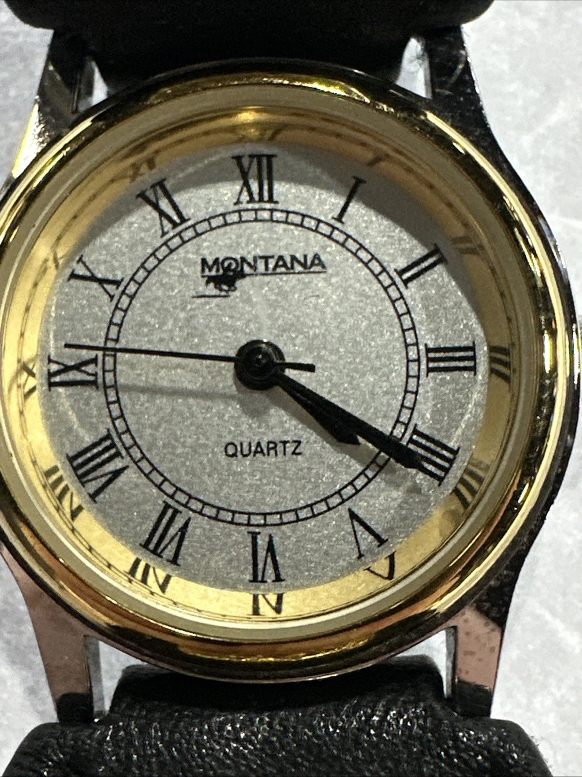 Montana Silversmiths Watch Aztec Silver Gold Black Leather Needs Battery