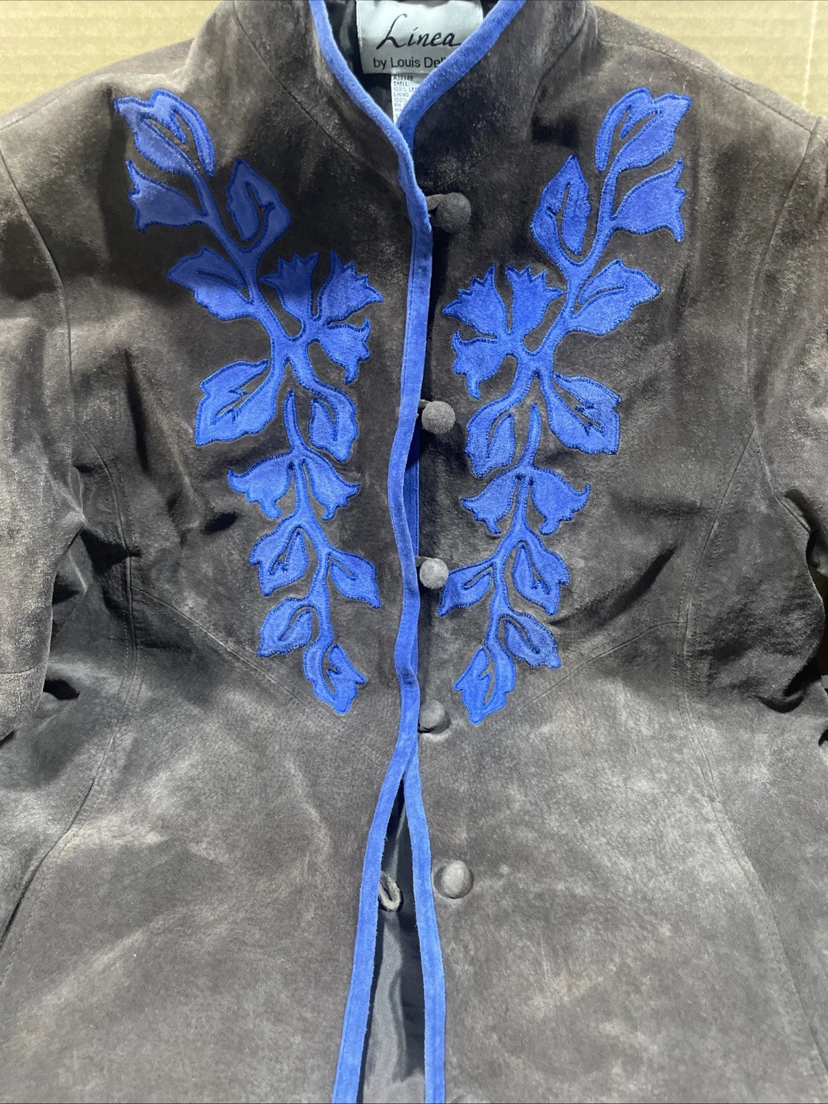 LINEA by LOUIS DELL'OLIO Genuine Leather Suede Blue Decor Jacket Coat Size Small