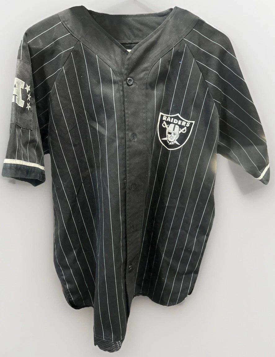 Vintage 1990's Starter LA Raiders Pinstrip Baseball Jersey NFL L Black Rare