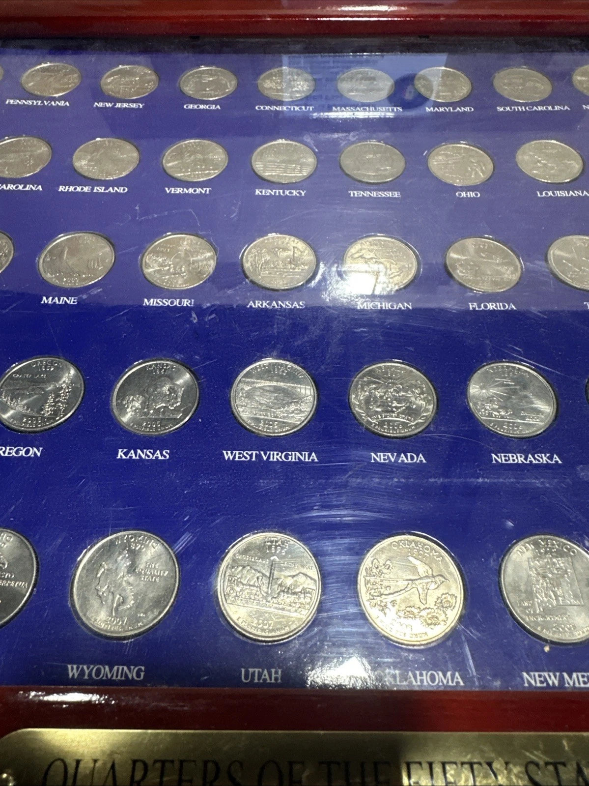 50 State Quarter Collectors Showcase Wood Grain Coin Display Frame with Quarters
