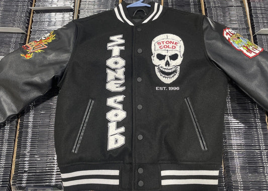 WWE x SP Letterman Jacket Stone Cold Steve Austin 3:16 Black Size Small