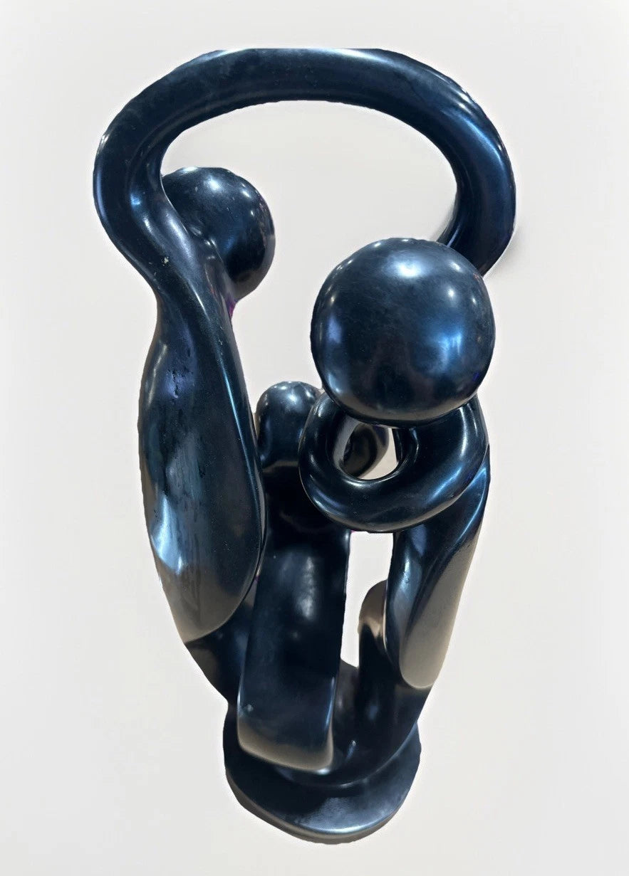 Abstract Human Figure Sculpture Modern- Family of Three Black