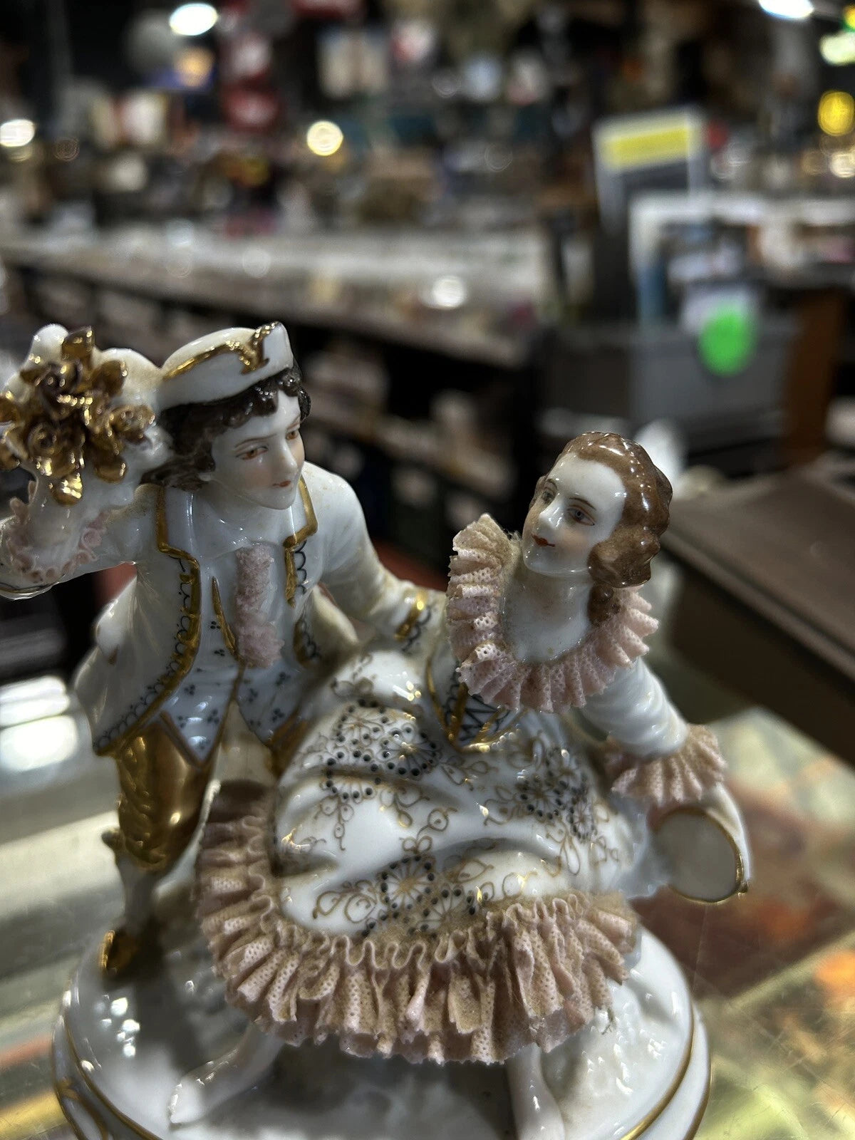 RARE Dresden MZ German Porcelain Lace Dancing Couple