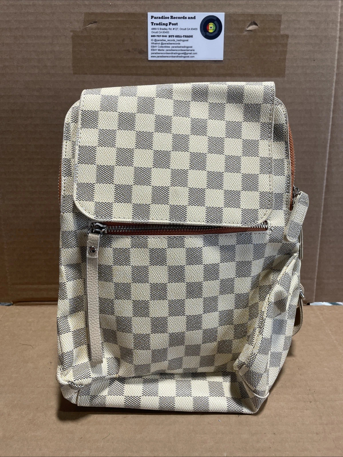 Checkered Backpack Beige Unbranded