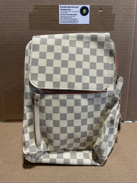 Checkered Backpack Beige Unbranded