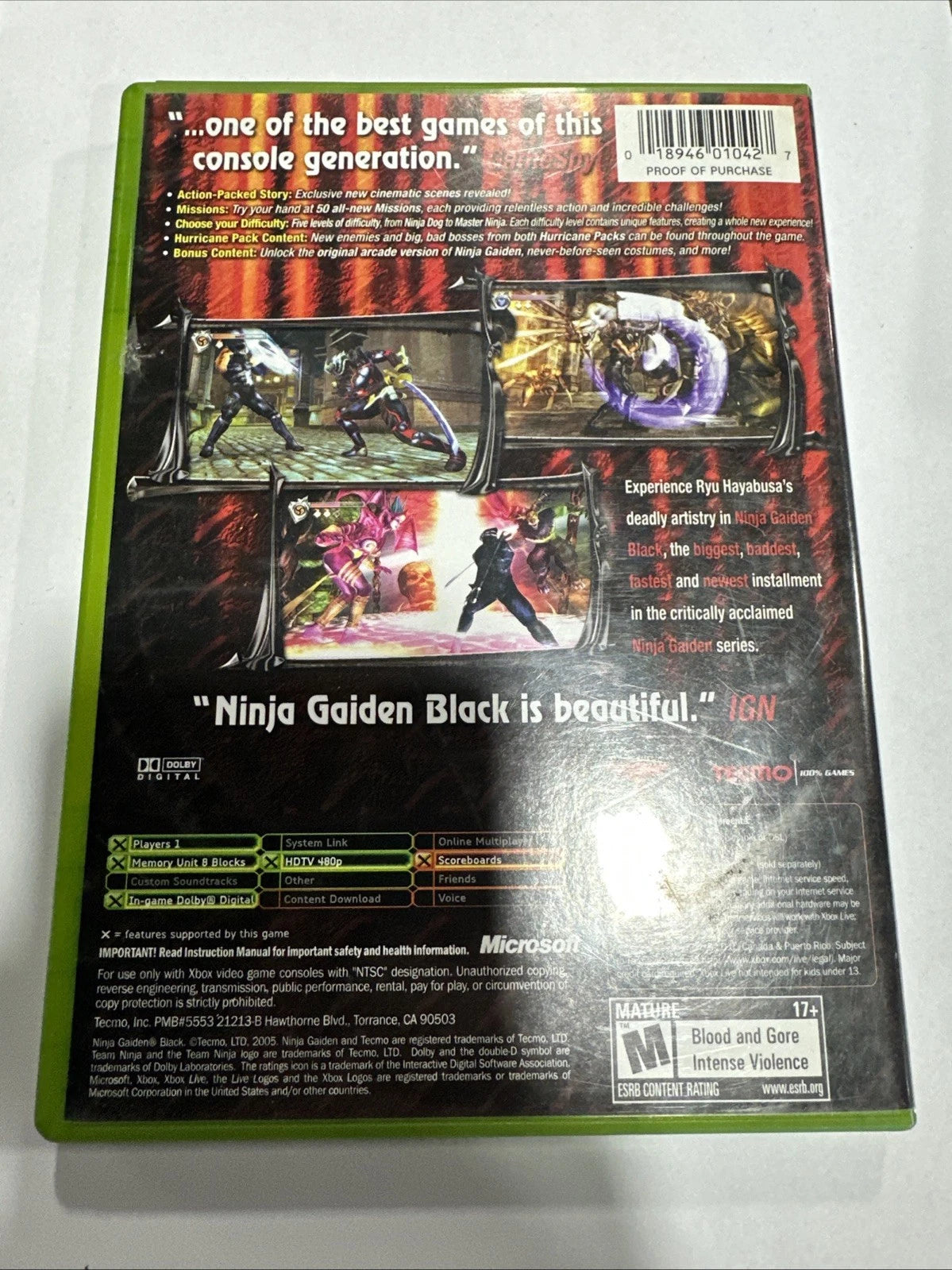 Ninja Gaiden Black (Microsoft Xbox, 2005) No Manual