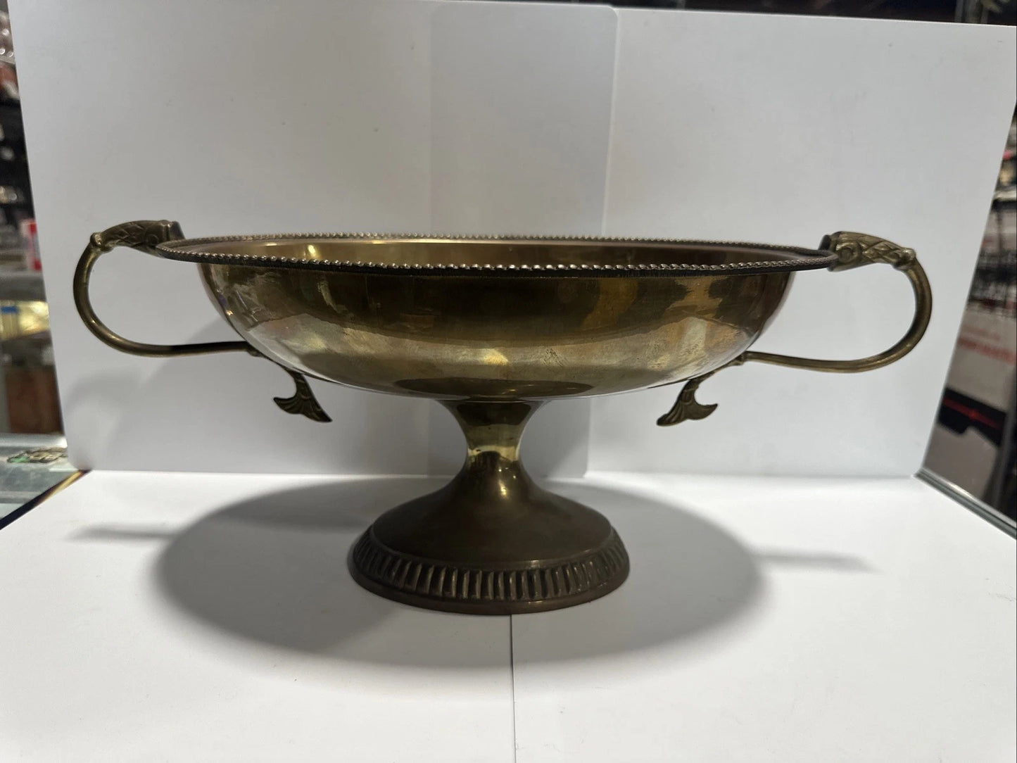 Mid Century Modern French Brass Compote With Koi Fish Handle 20th Century