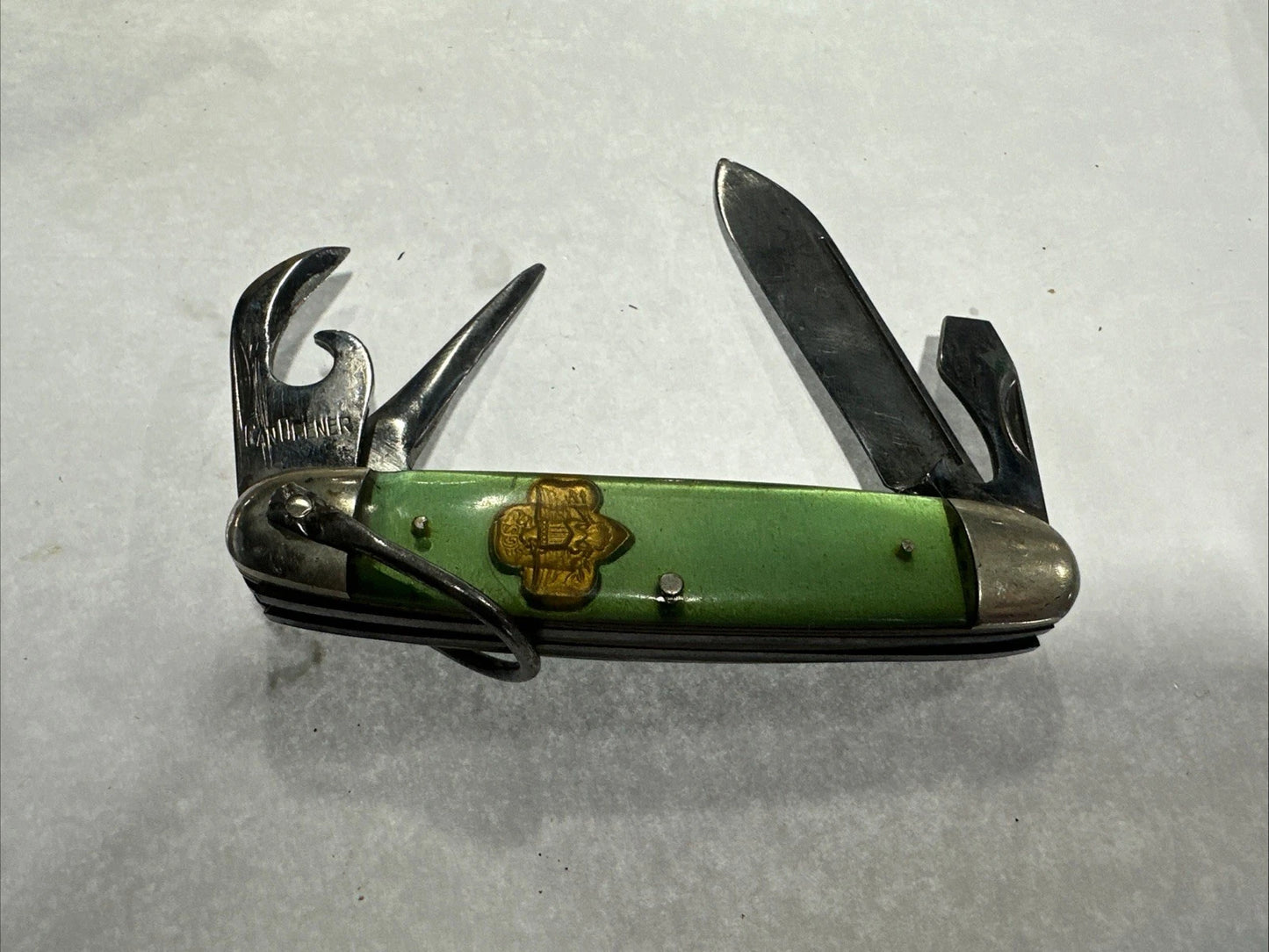 1960'S Vintage "Kutmaster" USA "GSA" Green Scales Camp Knife Very Good