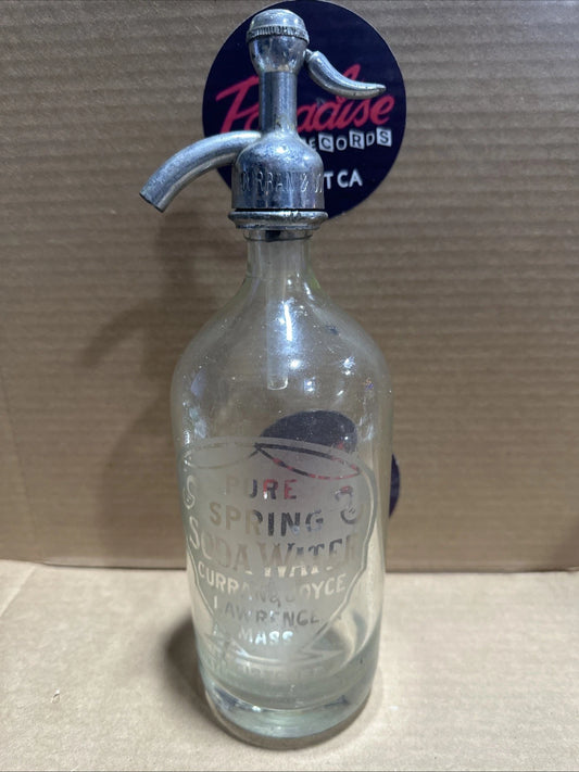 Vintage Pure Spring Soda Water Curran & Joyce CO. Glass Soda Water Siphon Bottle