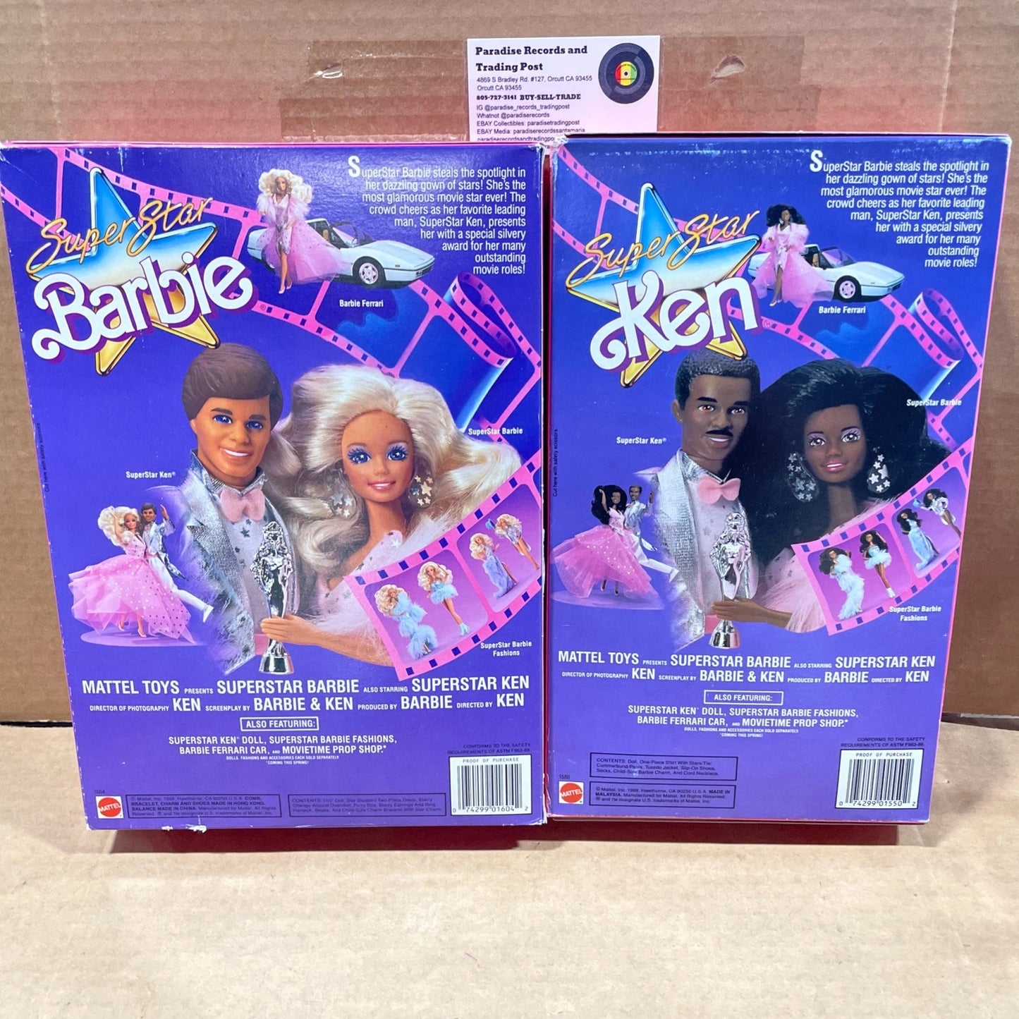 Vintage Super Star Barbie Ken 1550 1605 Mattel Movie Star Black 1988 80s NIB