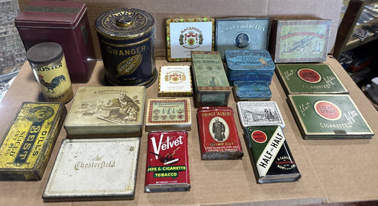Antique Tobacco Tin Collection Lot 20 Cigar Cigarette Pipe Assorted Empty RARE