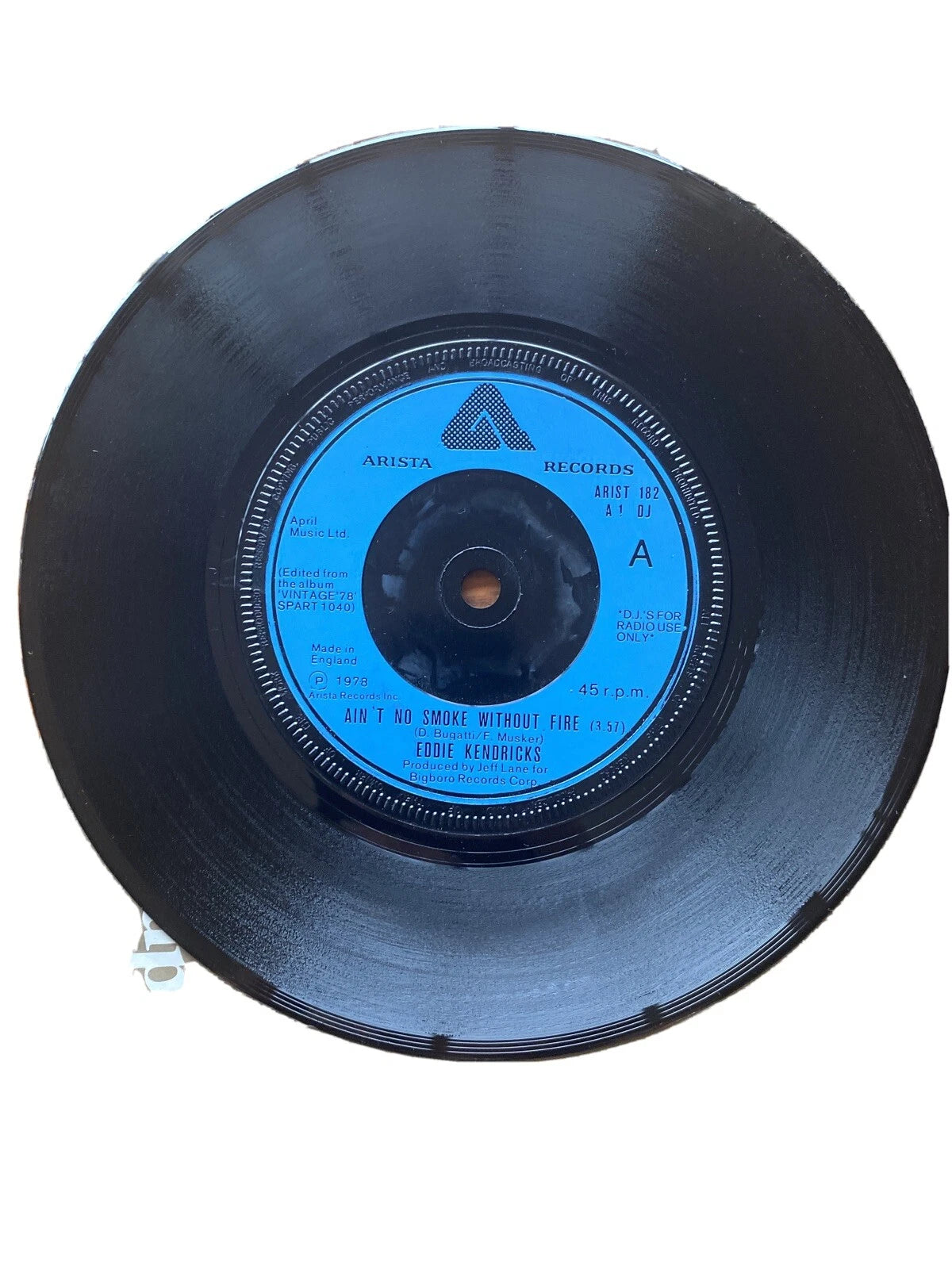 EDDIE KENDRICKS AINT NO SMOKE WITHOUT FIRE - DJ UK PROMO 7" ARISTA BLUE LABEL