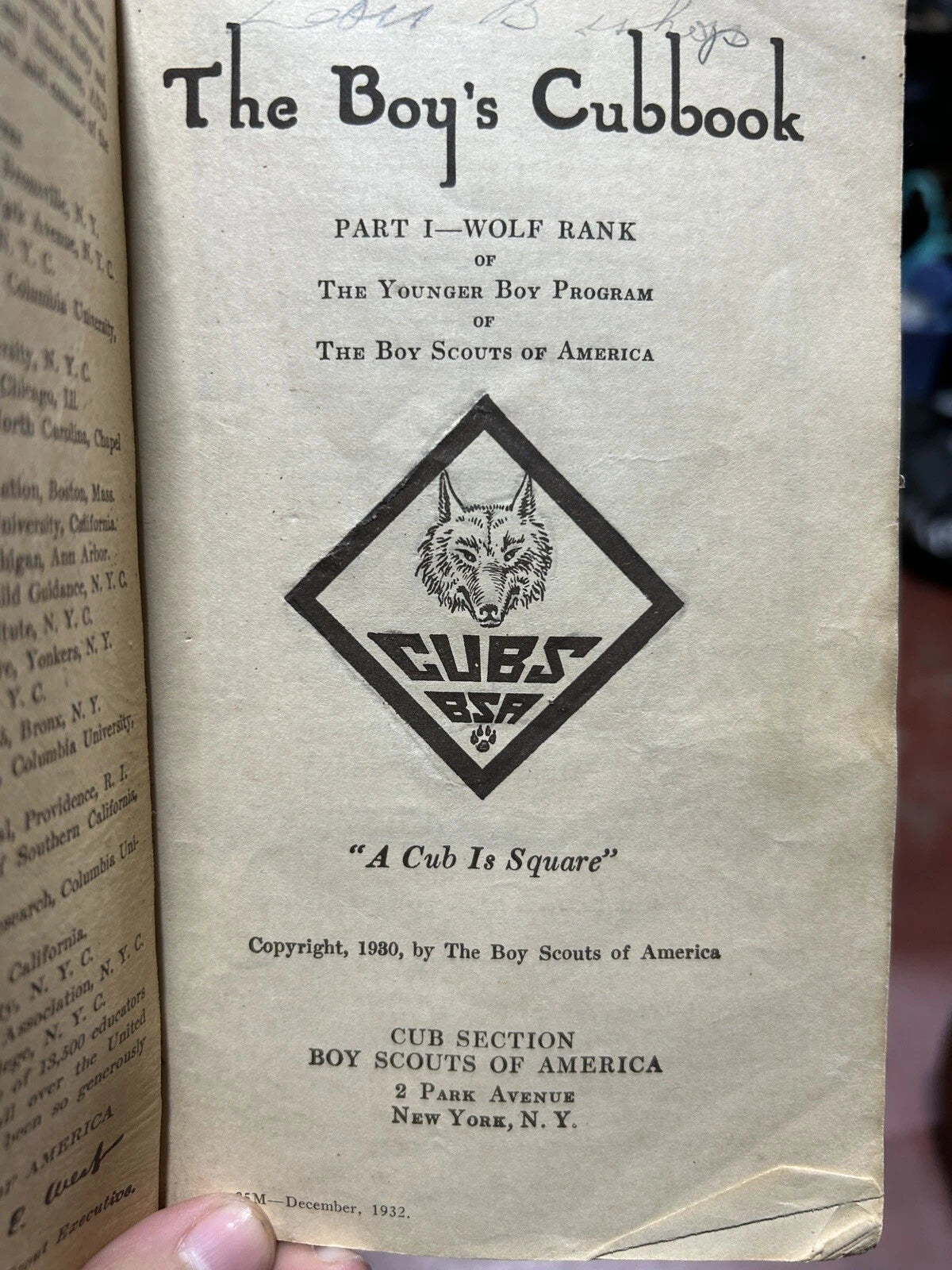 Vintage The Boy's Cubbbook Part III-Lion Rank 1930 1st Edition 3rd Printing BSA