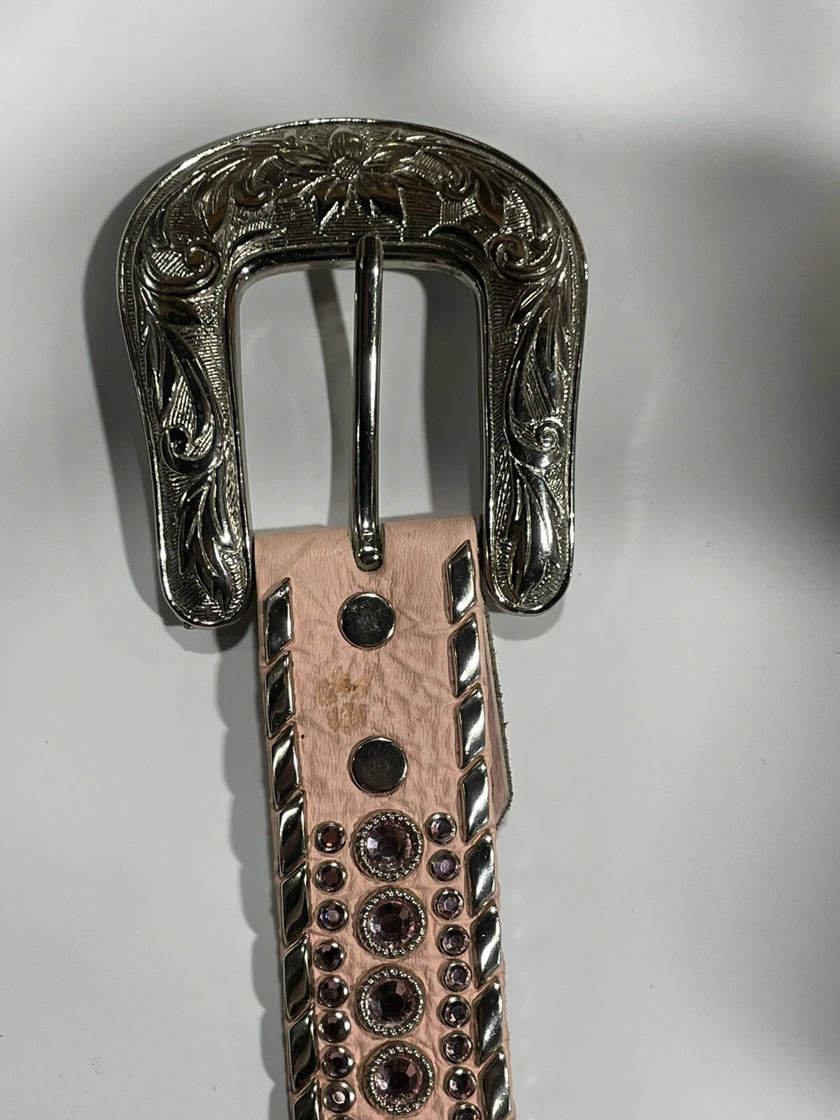 Kippys Belt Baby Pink Leather With Pink Crystals Silver Buckle And Trim