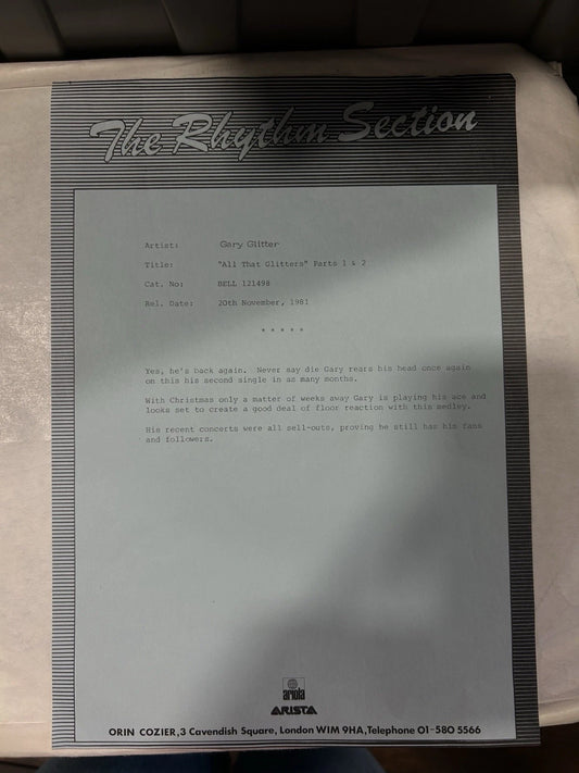 Gary Glitter All That Glitters Parts 1&2 LP test pressing