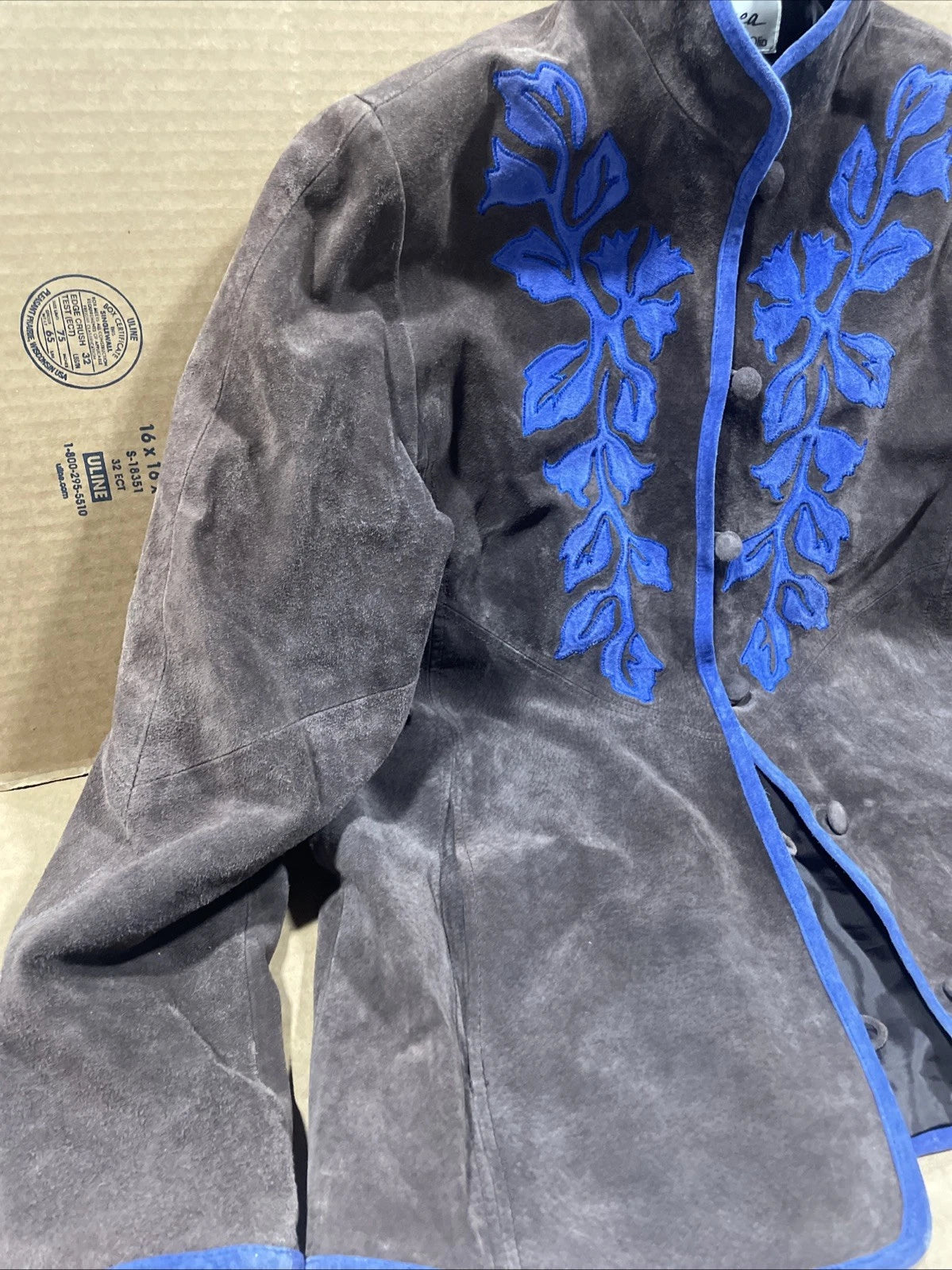 LINEA by LOUIS DELL'OLIO Genuine Leather Suede Blue Decor Jacket Coat Size Small