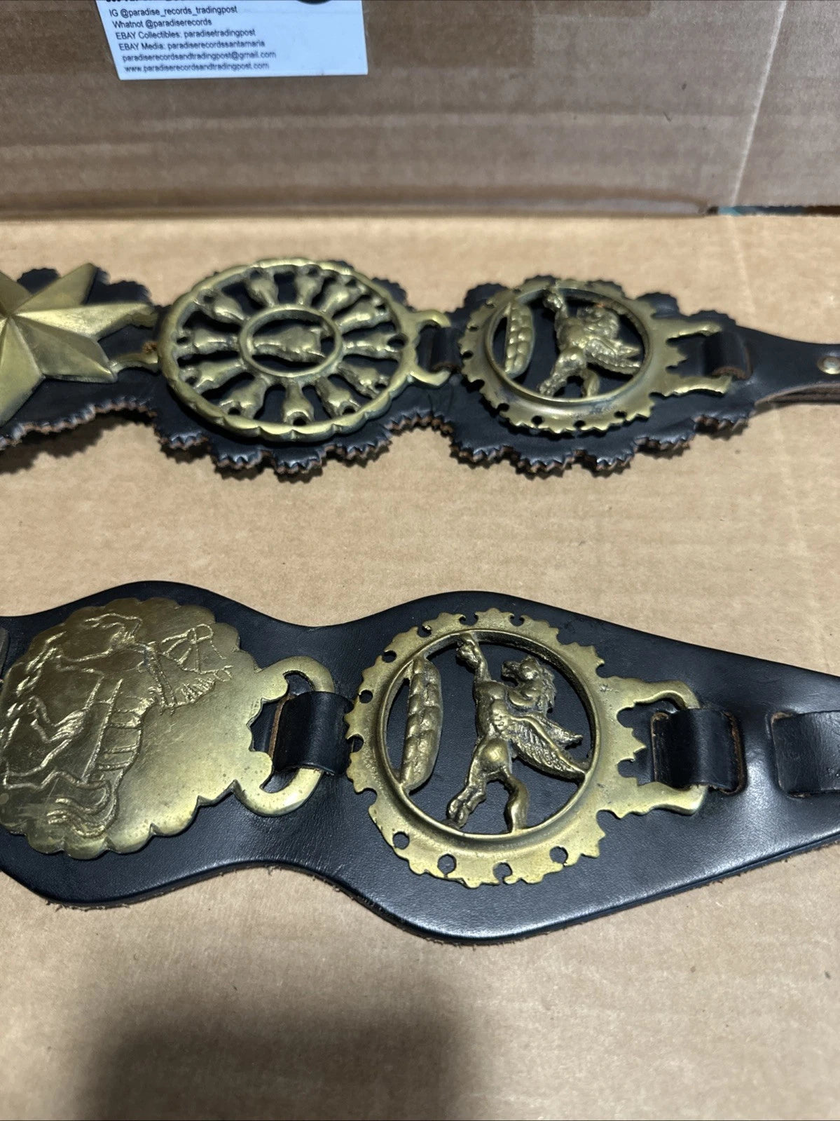 Vintage Horse Tack Brass Medallion Strap On Leather Vintage