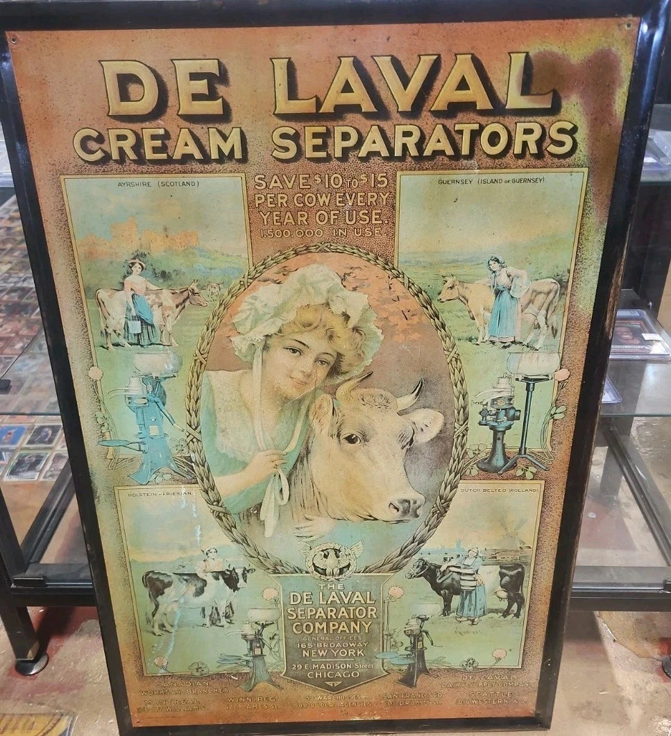 De Laval Cream Separator Tin Metal Advertising Sign Dairy Vintage 32.5"