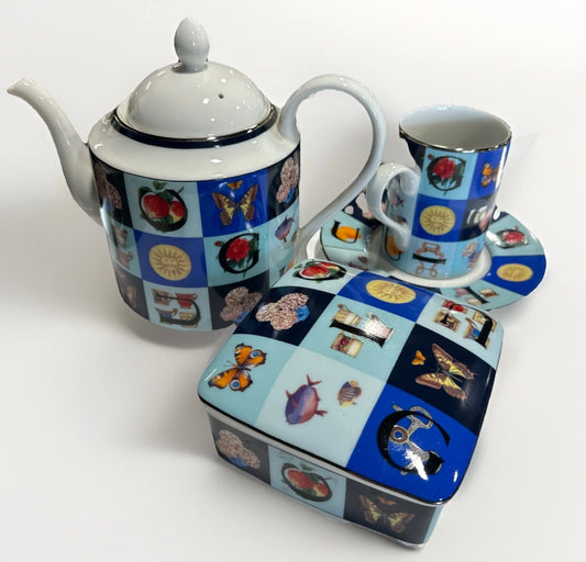 Gucci Vintage Demitasse Tea Set Blue Porcelain