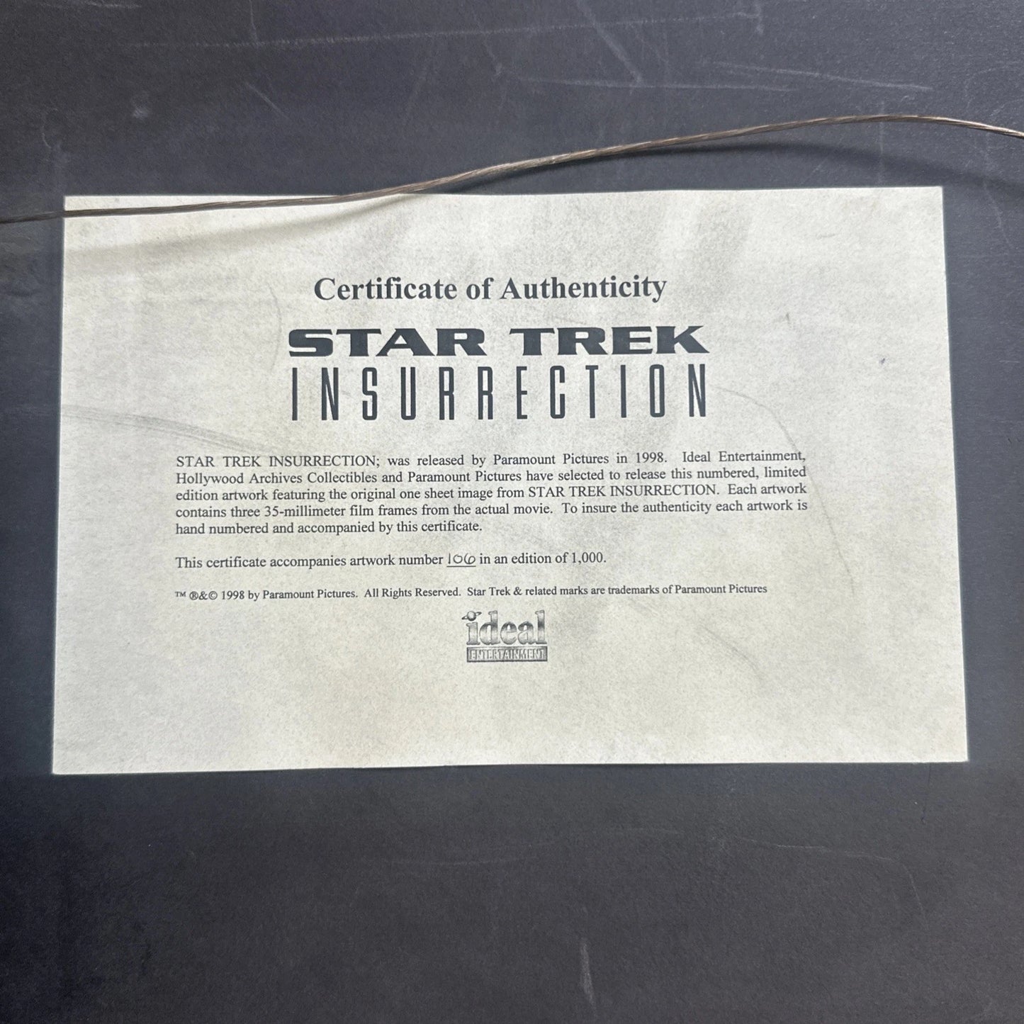 Star Trek Insurrection Limited Edition Framed Poster With Real 35MM Cell COA