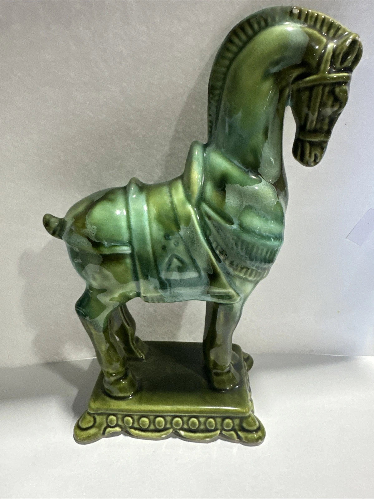 Vintage Norleans Japan Ceramic Trojan Horse Majolica Glaze 7" Tall