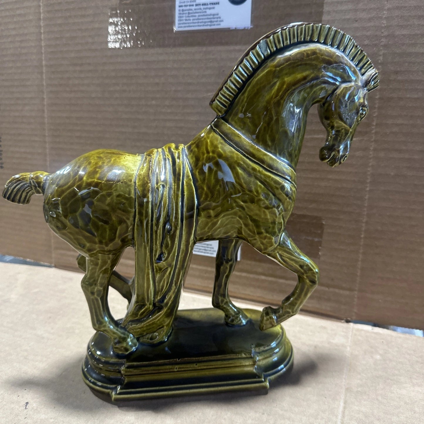 Vintage Lane & Co Trojan Tang Horse Statue - Avocado Green Mid Century - EUVC