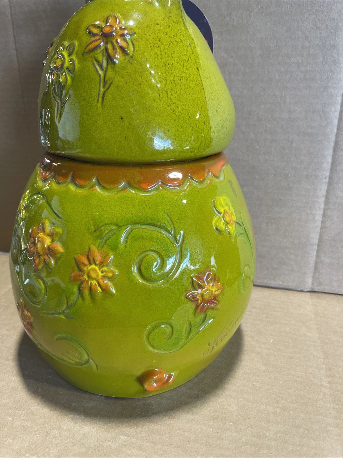 Pacific Stoneware 1968 Flower The Pig Cookie Jar Green Rare Vintage