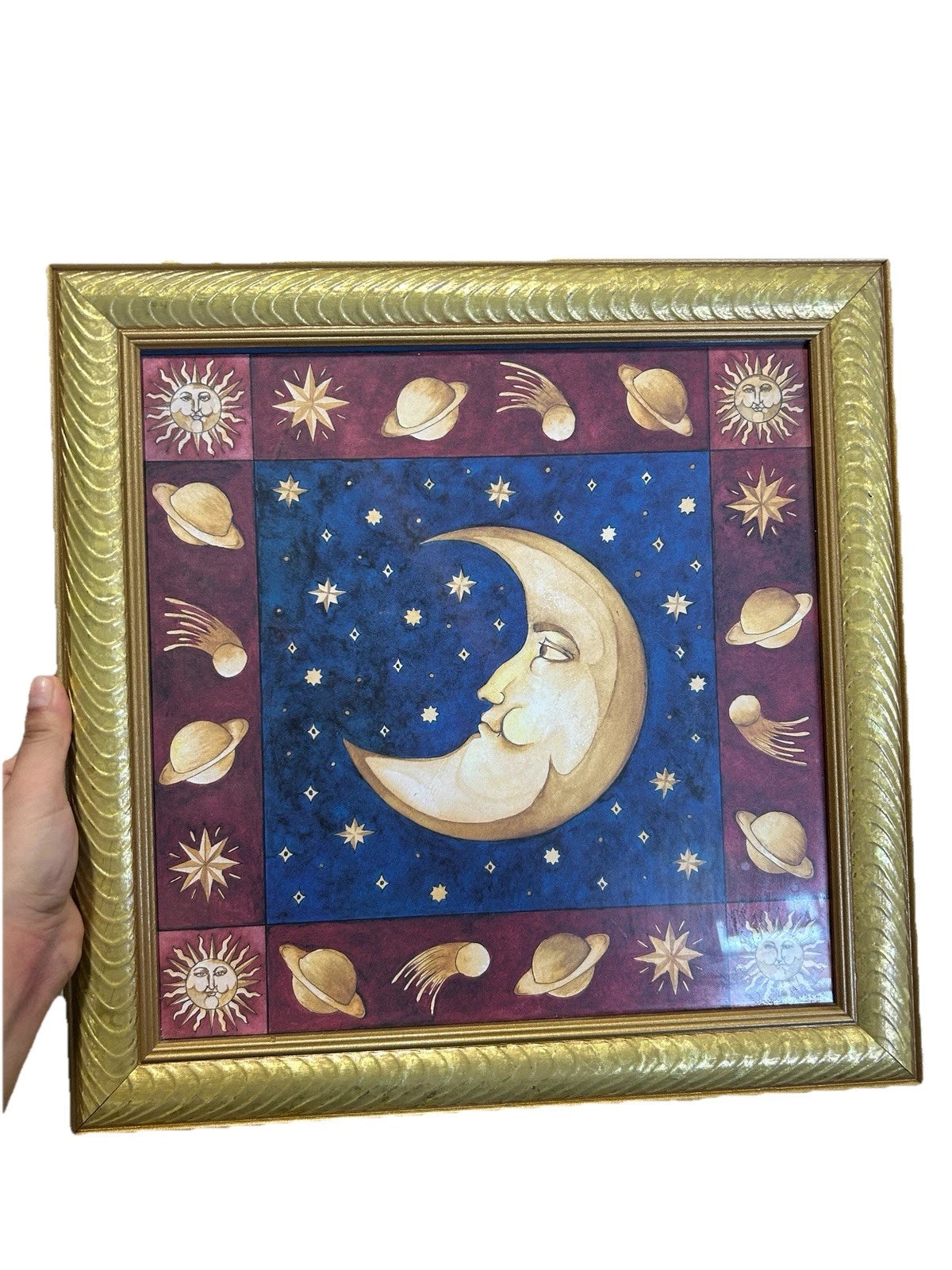 RARE Vintage 90s Celestial Moon And Stars Mary Beth Zeitz Wood Frame Whimsy