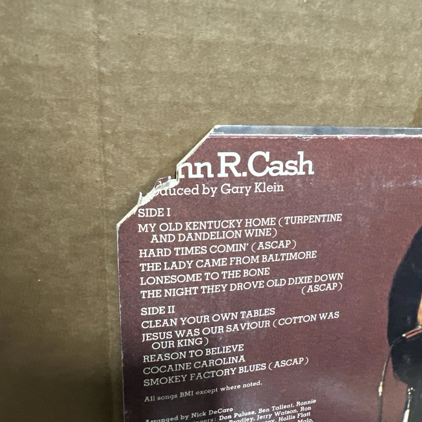 1975 John R. Cash Vinyl Record (KC 33370) white label and promo strip rare!