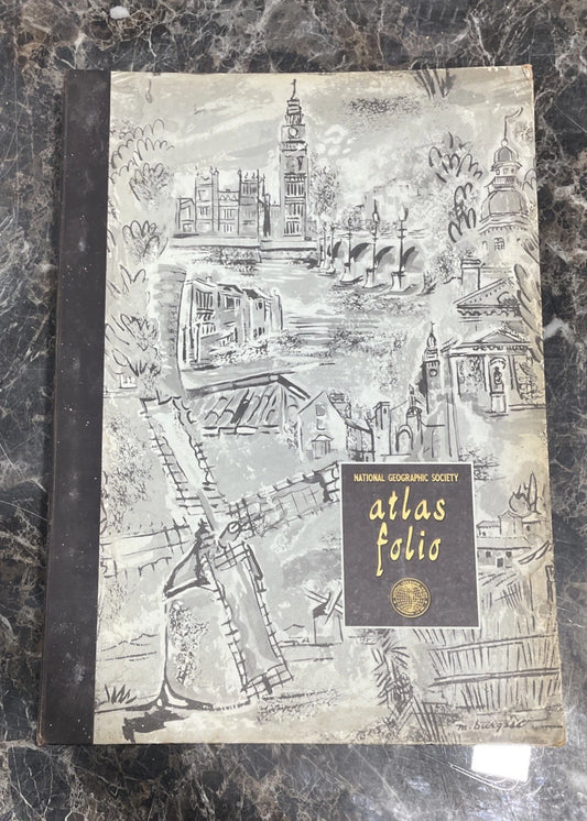 1958 National Geographic World Atlas Vintage Folio Hardcover Map Book With Index