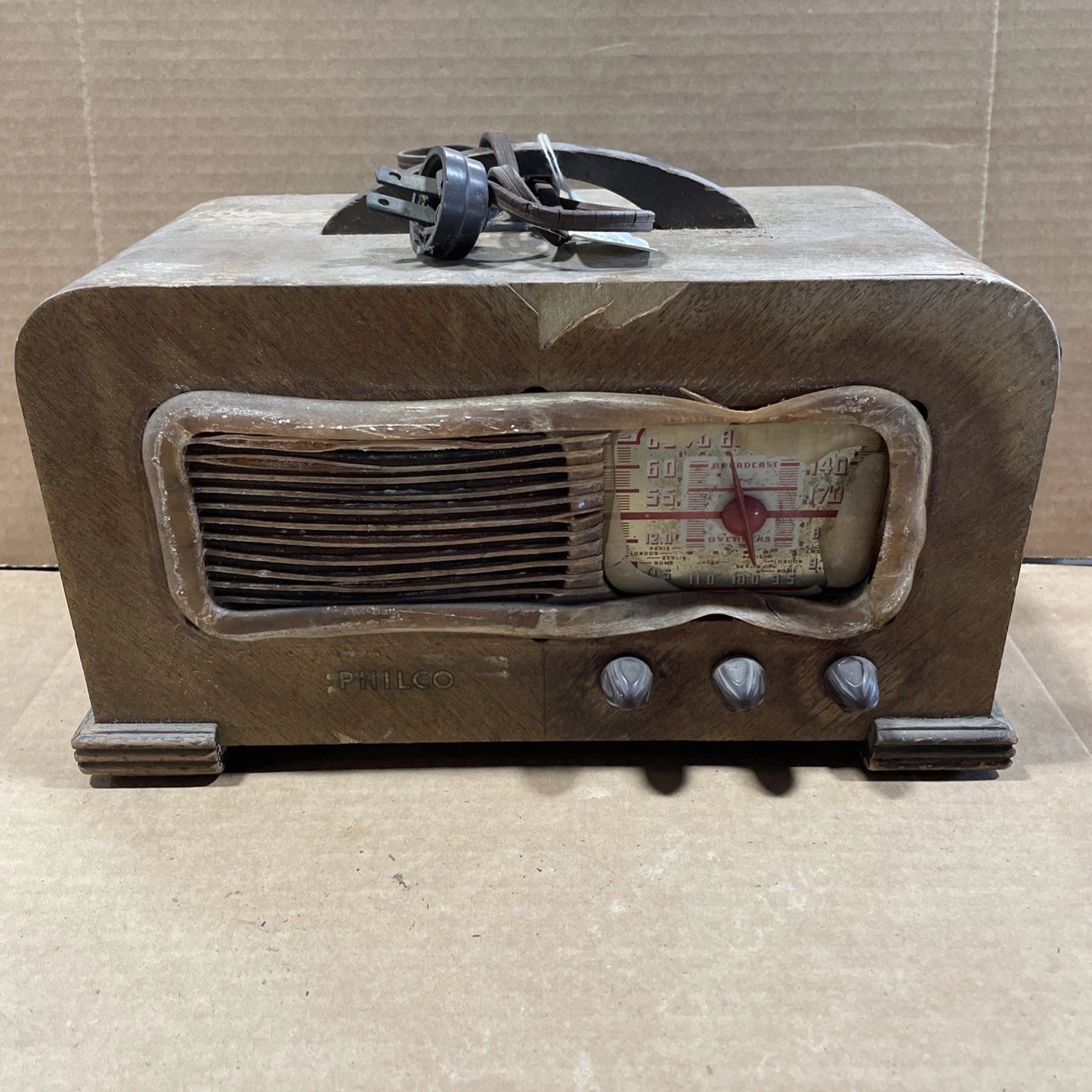 1941 Philco 41-221 Tube Radio Handcrafted Wood Cabinet For Parts Or Repair