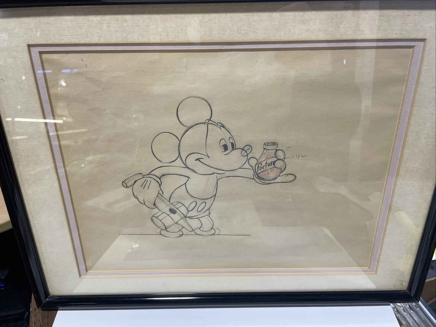 Original Animated Pencil Drawing Of Mickey Mouse From SOCIETY DOG SHOW 1939 COA