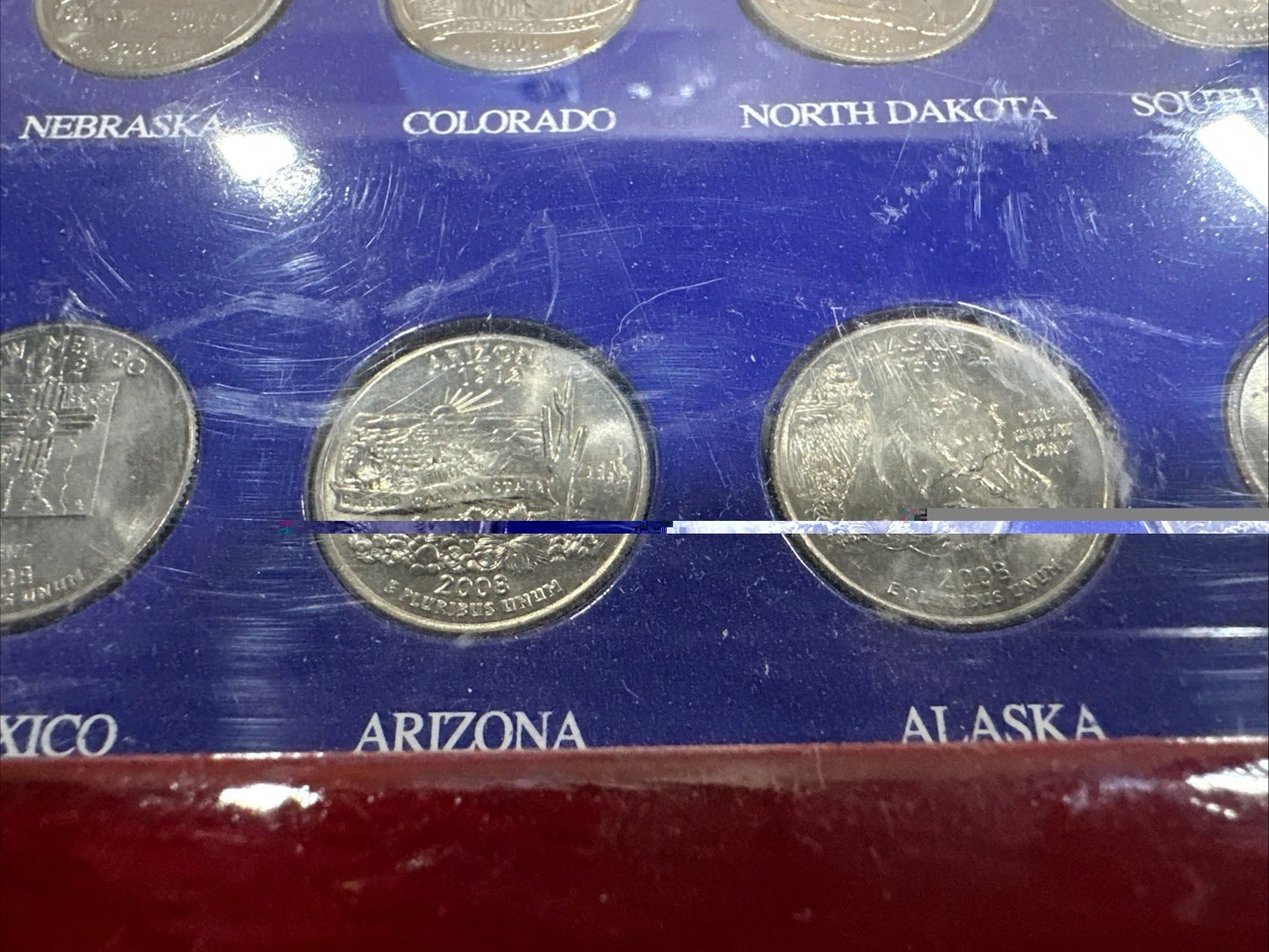 50 State Quarter Collectors Showcase Wood Grain Coin Display Frame with Quarters