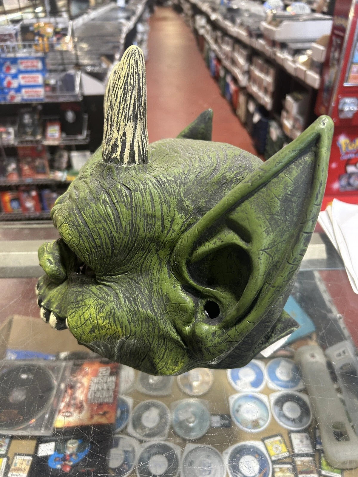 2006 DISGUISE Halloween rubber Mask Green Devil Goblin Monster HTF