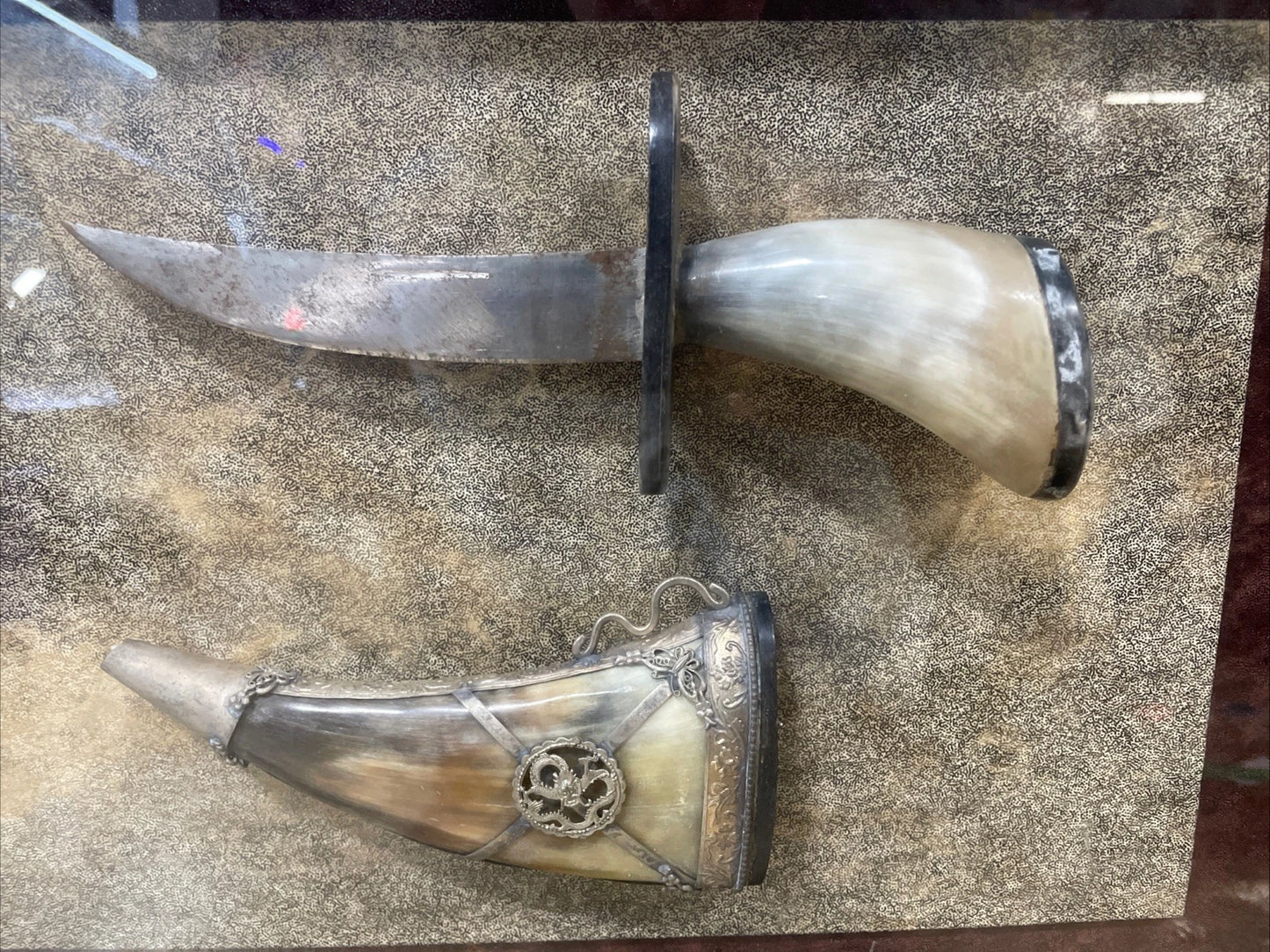 Knife Dagger With Horn Scabbard Shadow Box Replica Vintage Rare Unique