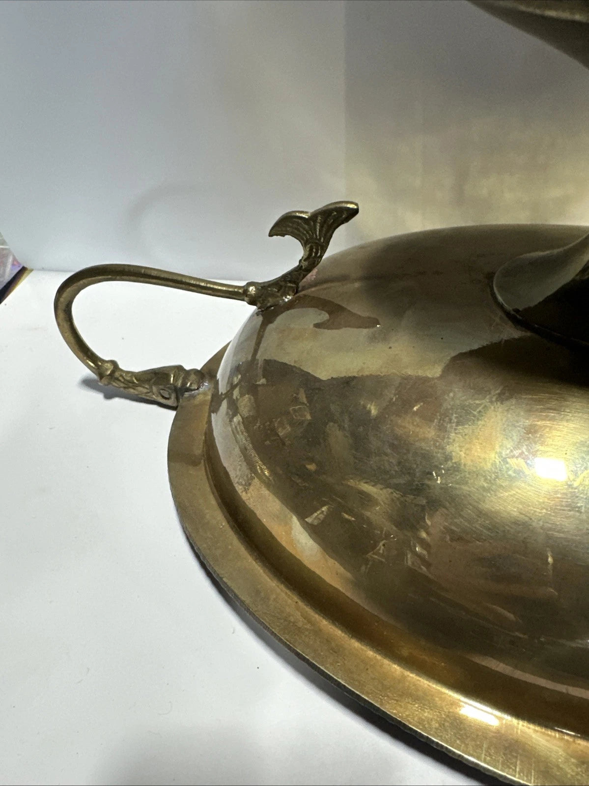Mid Century Modern French Brass Compote With Koi Fish Handle 20th Century