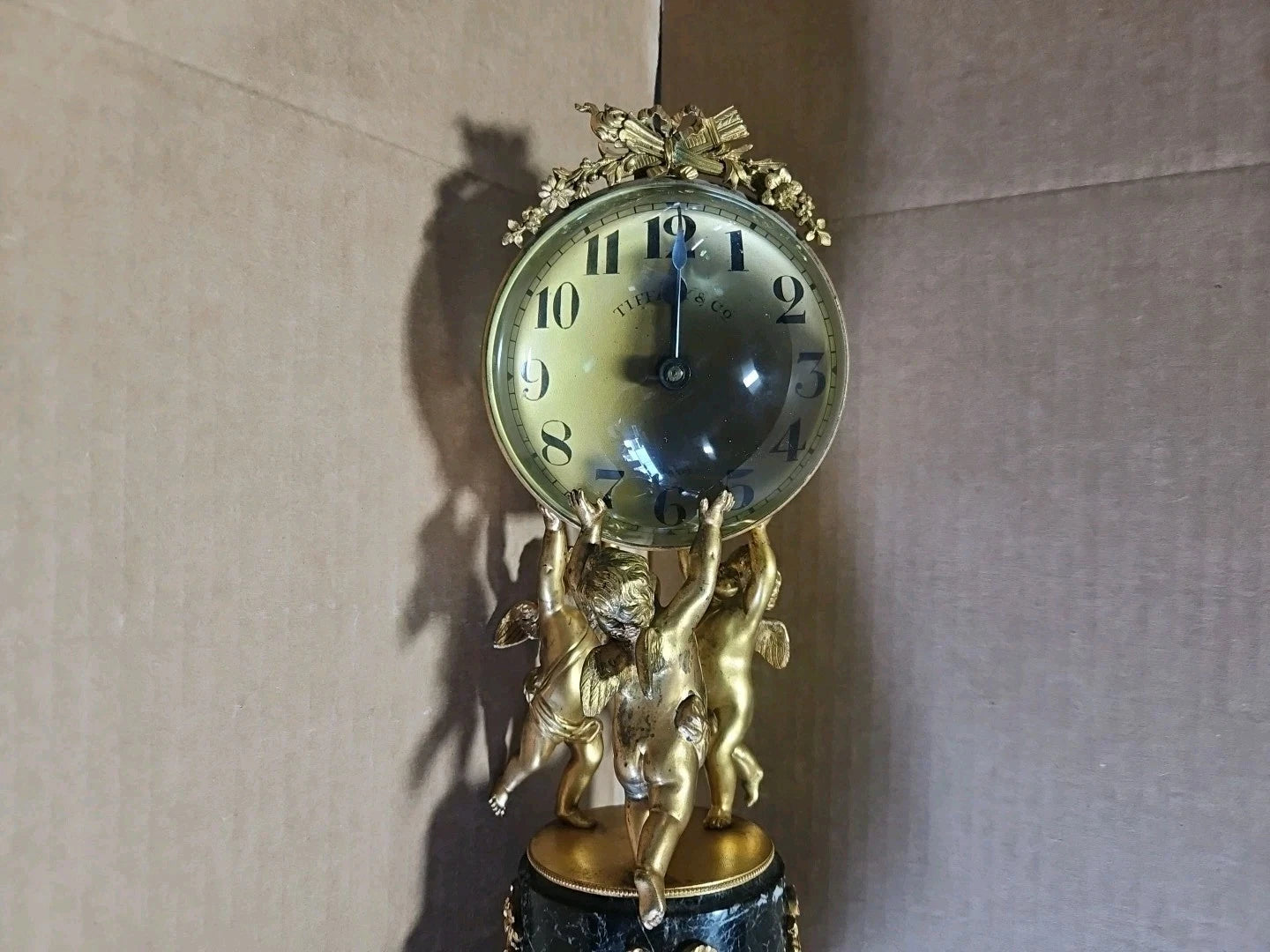 Large Antique Tiffany & Co France French Marble & Bronze Figural Clock