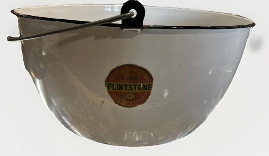 VTG Porcelain Enamelware 16” Wash Bowl Baby Basin US Flintstone With Strainer