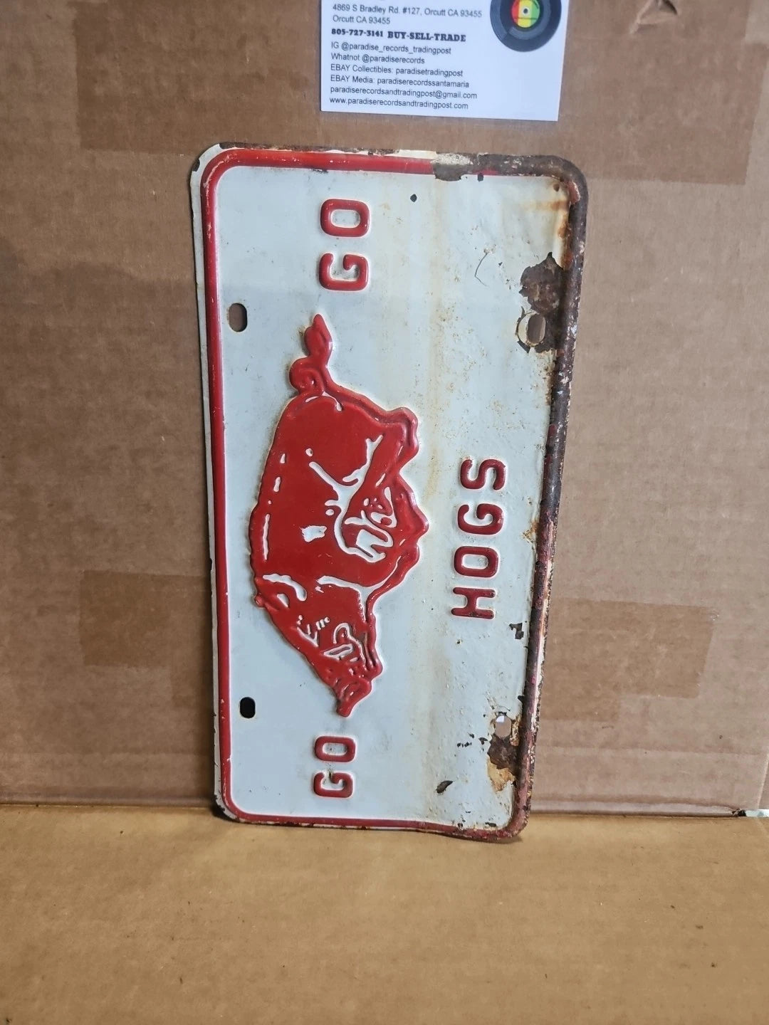 Vintage 1960s Go Hogs Go University of Arkansas Football License Plate Rare