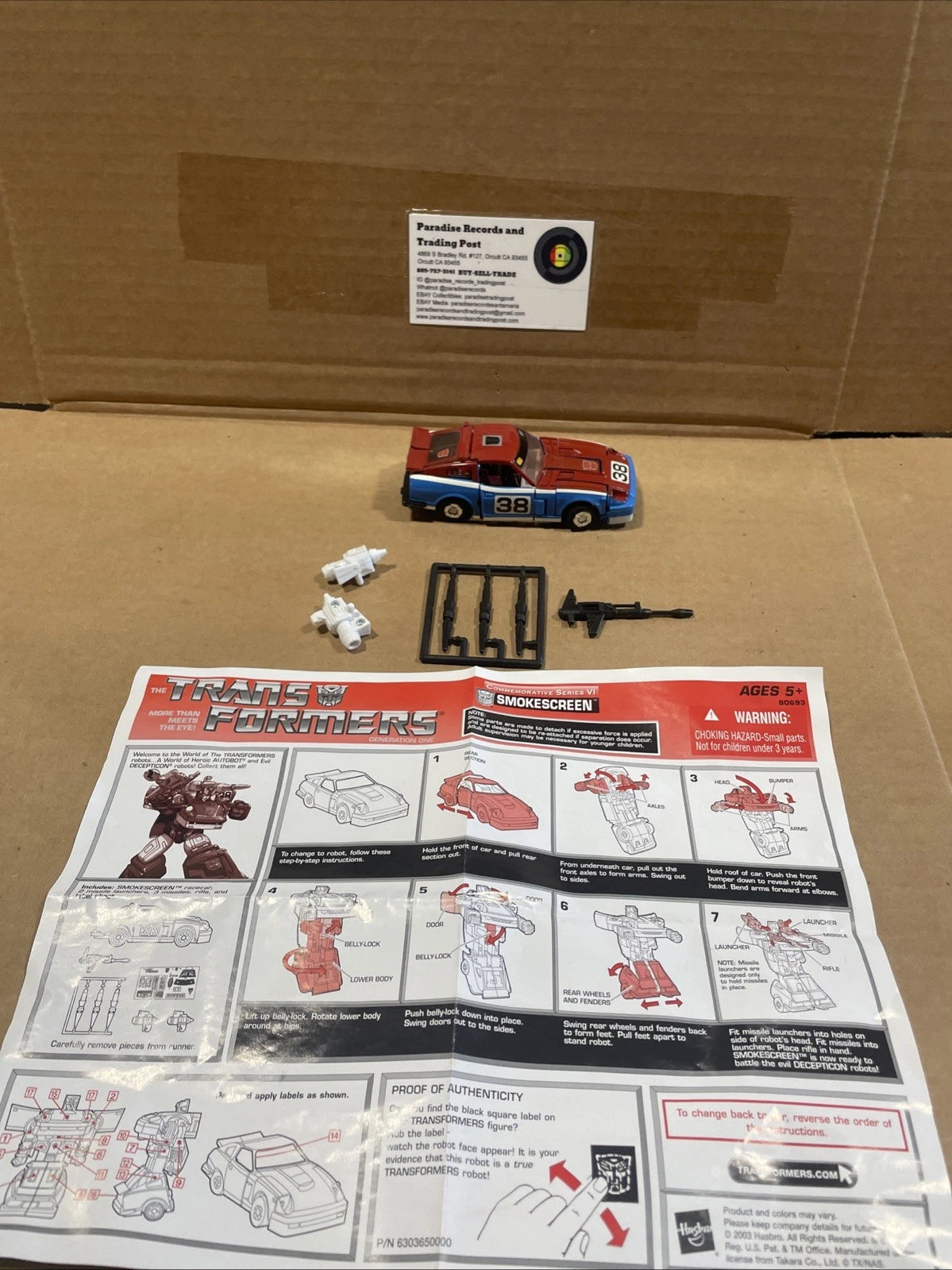 Smokescreen 1985 Vintage Hasbro G1 Transformers Action Figure W Manual
