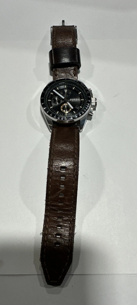 Fossil Decker Chronograph Mens Watch 44mm Black Dial Date DE-2017 Needs Battery