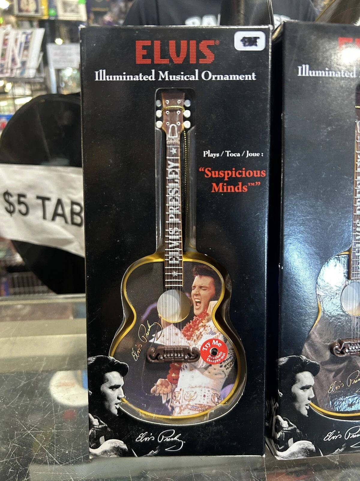 Elvis Musical Ornament "Hound Dog" “White Jumpsuit” Guitar Set